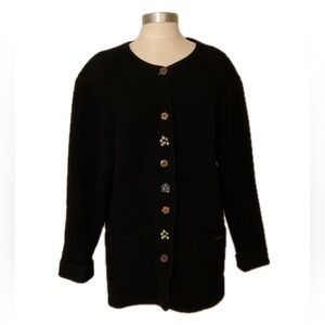 GADDY Collection Vintage Black Boiled Wool Jacket Cardigan Ladies Size Large